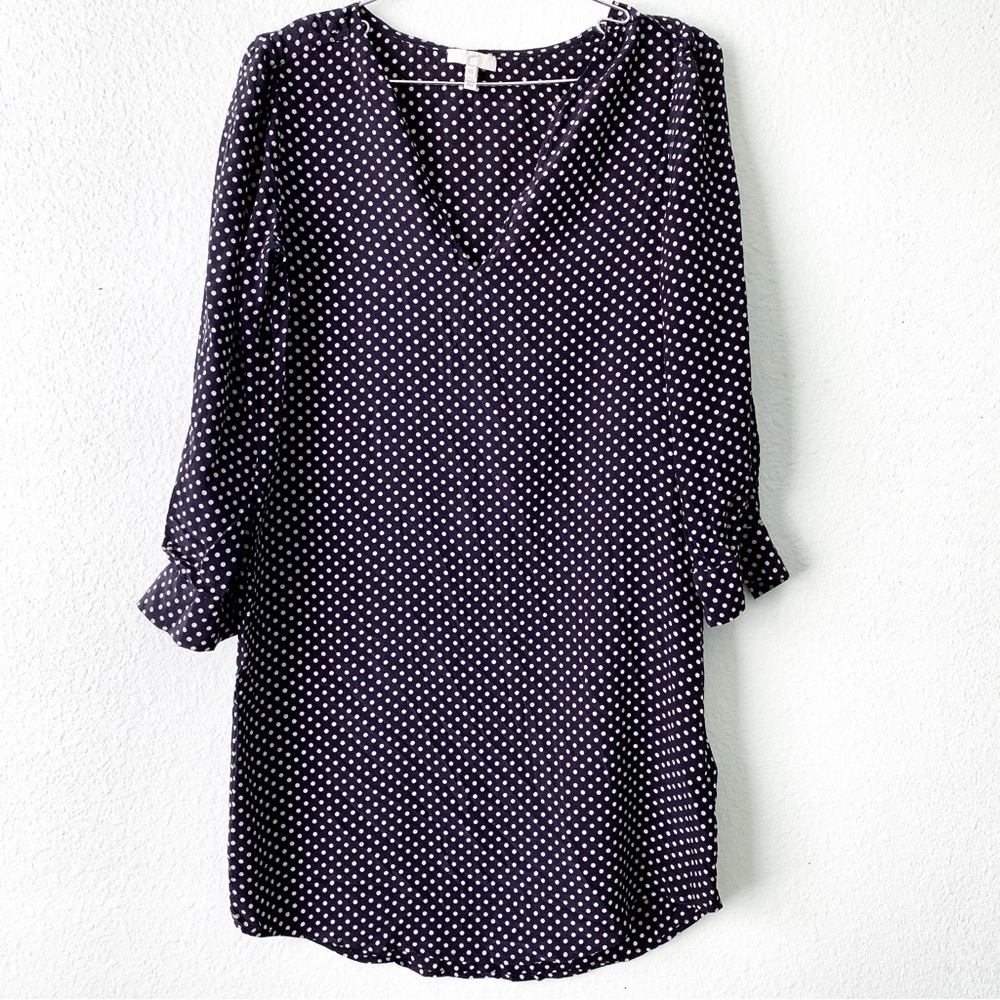 JOIE 100% silk mini dress tunic long sleeve polka dot print XS v-neck